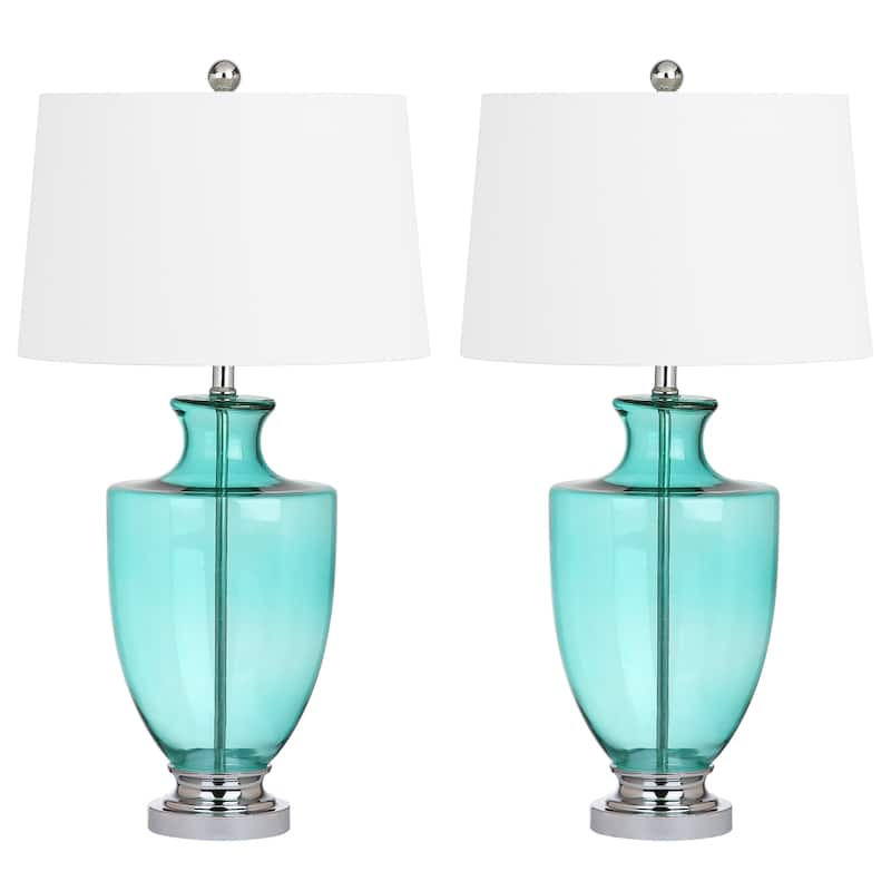SAFAVIEH Lighting 30-inch Desiree Glass Seafoam Green Table Lamp (Set of 2) - 16"W x 16"D x 30"H
