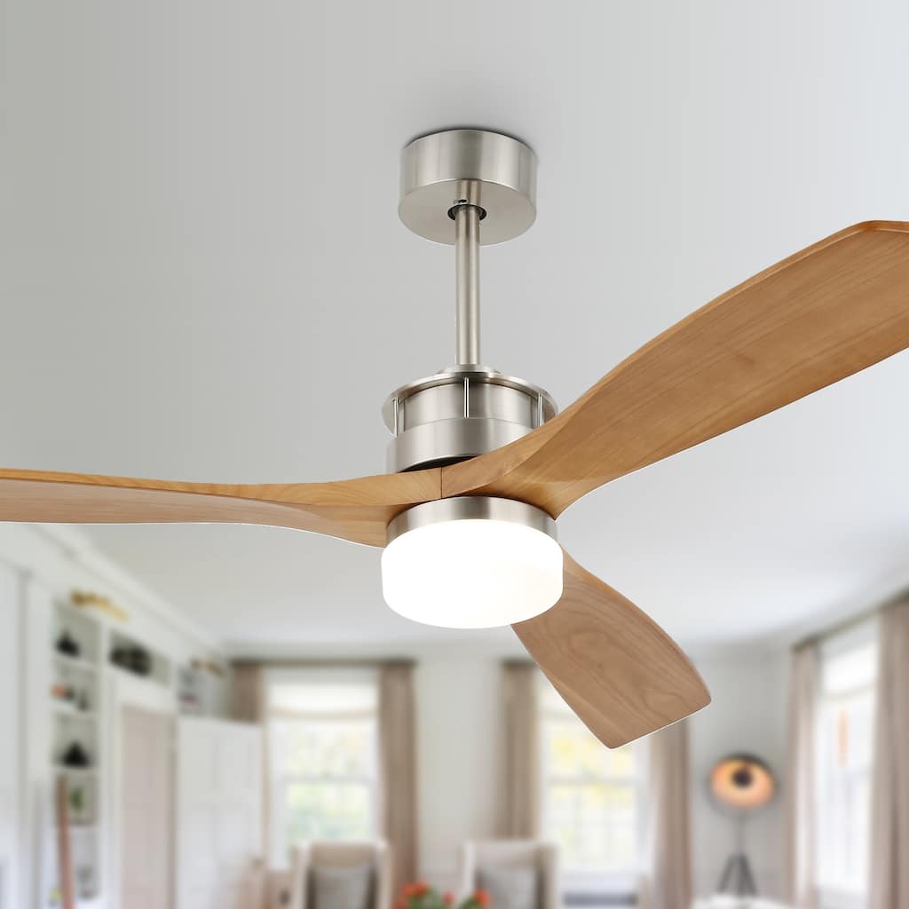 52" Farmhouse Solid Wood Ceiling Fan with Dimmable LED Light, 3-Speed Reversible Ceiling Fan with Remote