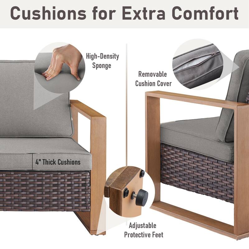 Pocassy 3 Pieces Outoor Patio Sofa Chair Ottoman Set