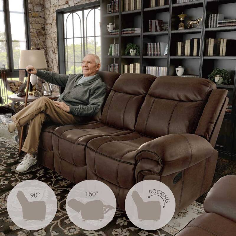 Verne Modern 2-Piece Brown Leather Manual Reclining Sofa Set with Cup Holders