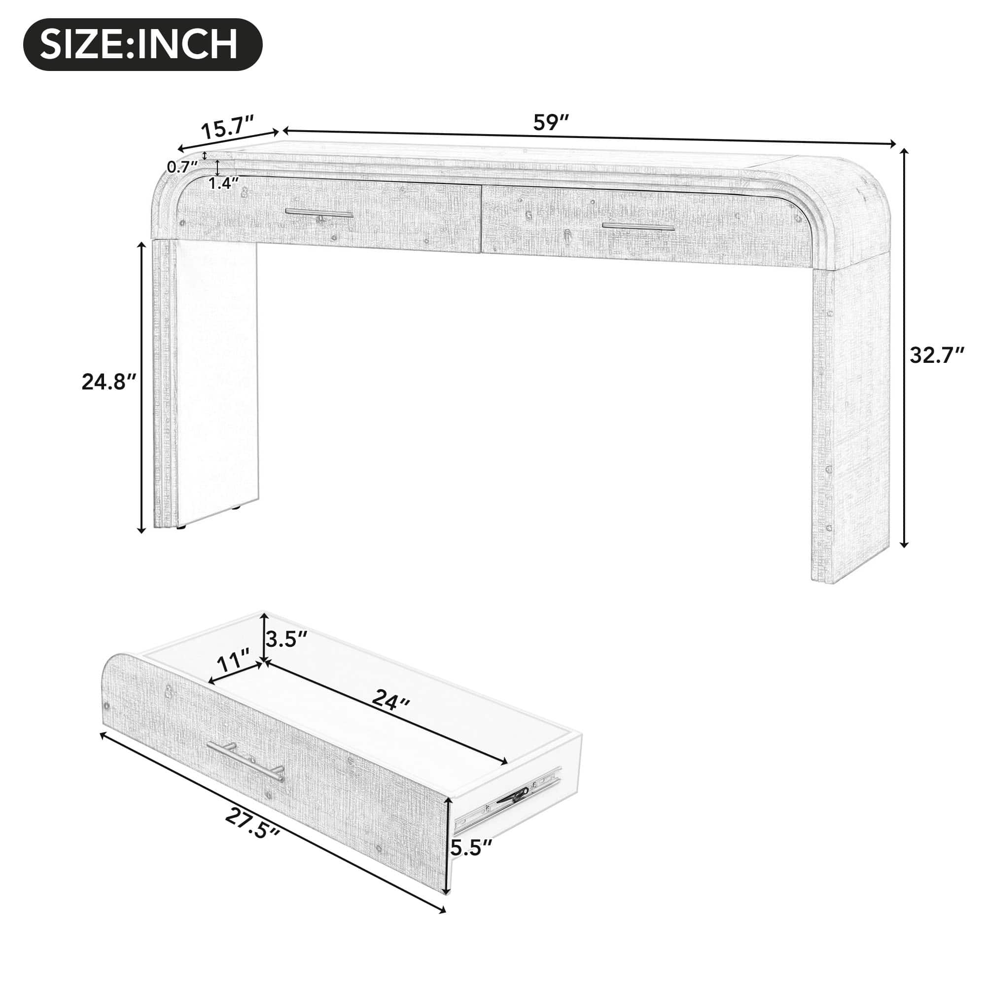 Retro Silhouette Console Table with Open Style,Two Top Drawers for