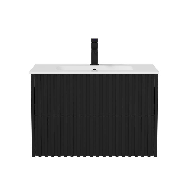 Wall Mounted Bathroom Vanity Set Mid-Century Storage Cabinet with Ceramic Sink