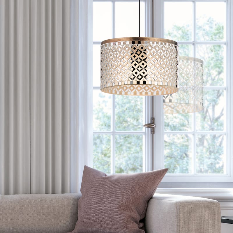 Taffy River of Goods Silver, White and Brass-Colored Pendant Lamp - 10" x 10" x 7.5"/65.5"
