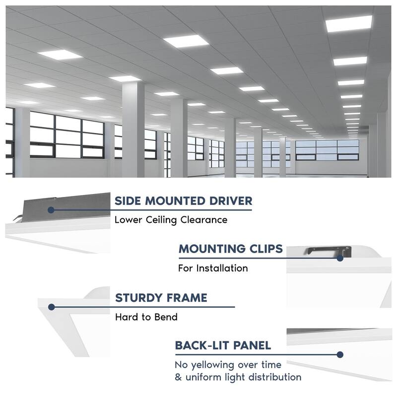 Luxrite 2x2 FT LED Panel Light, 5CCT 3000K - 6500K, 20W/30W/40W, 5000 Lumens, 0-10V Dimmable 4 Pack