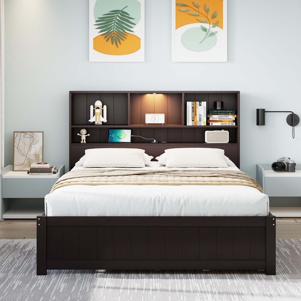 Platform bed with bookcase headboard discount