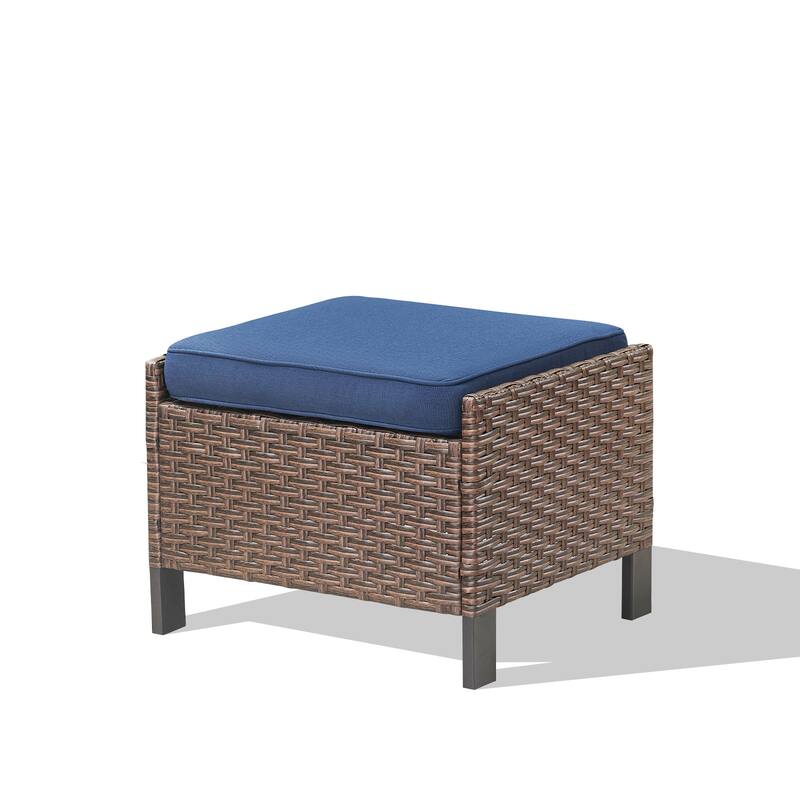 Pocassy Outdoor Wicker 2-Piece Ottoman Chair with Cushion