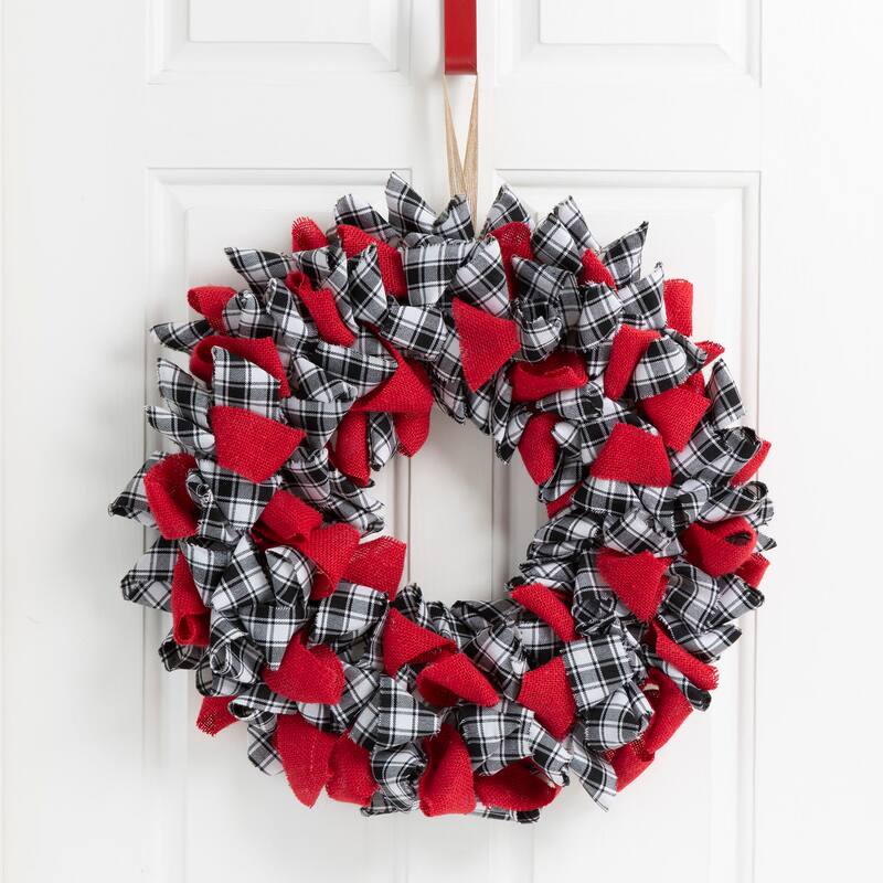 Glitzhome Christmas Patriotic Plaid Fabric Decorative Wreath