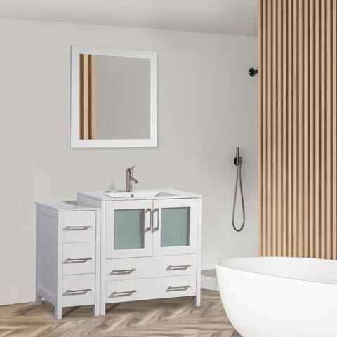 Vanity Art 42 Inch Single Sink Bathroom Vanity Set 5 Dove-Tailed Drawers 1 Cabinets 1 Shelf, Soft-Closing Doors with Free Mirror