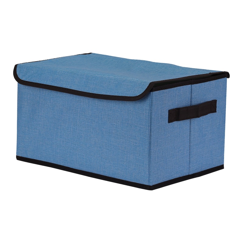 Fabric Storage Bin Cube with Handles and Lid for Shelves Closet, Collapsible Storage Basket for Organizing Clothes Books - Blue - 14*10*8in