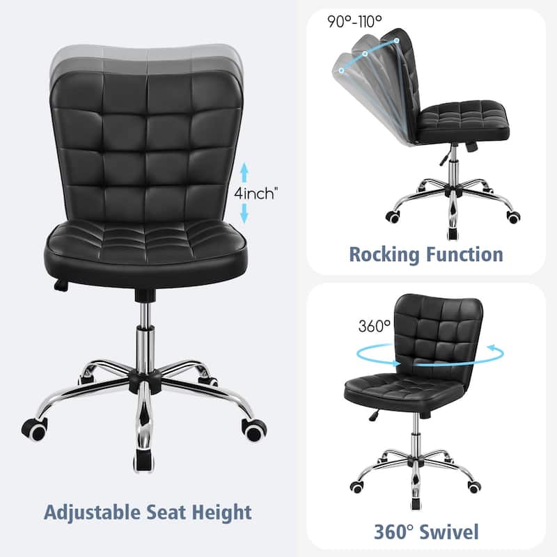 Yaheetech Modern Faux Leather Armless Desk Chair Task Chair with Chrome-finish Metal Base - N/A
