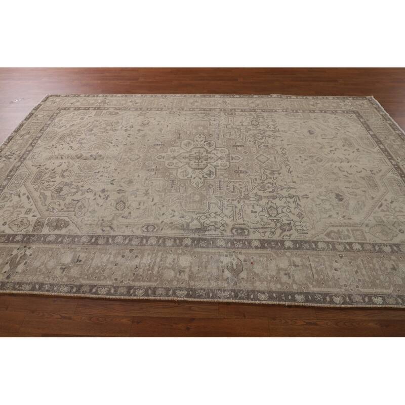 Distressed Tabriz Persian Antique Area Rug Hand-Knotted Wool Carpet - 6'5"x 9'9"
