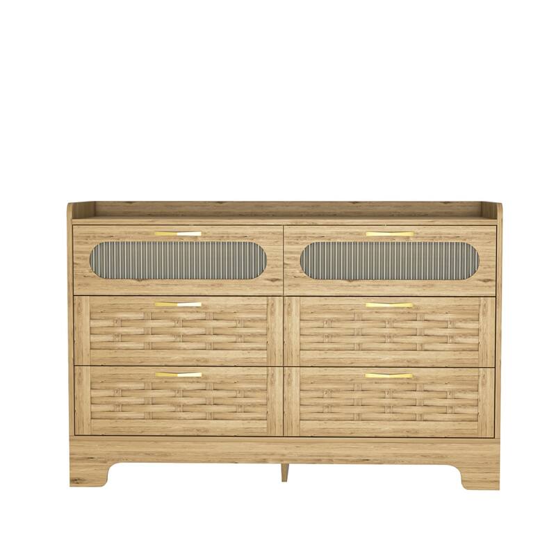 Dresser For Bedroom With 6 Drawers, Double Dresser With Charging Station, Rattan Chest Of Drawers, Tall Dresser With Drawers
