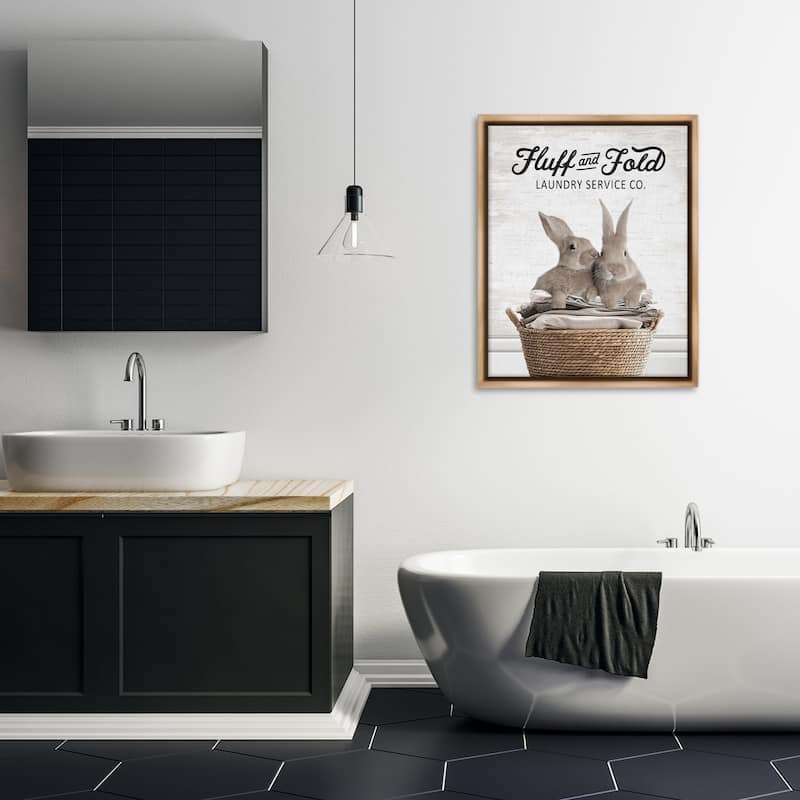 Stupell Vintage Laundry Service Bunnies Framed Floater Canvas Wall Art Design By Lettered and Lined