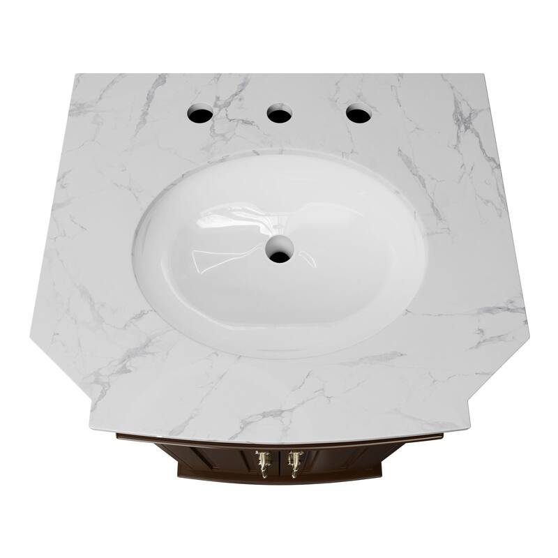 Elegant 24-Inch European Bathroom Vanity with Gold Accents and Marble-Style Sink