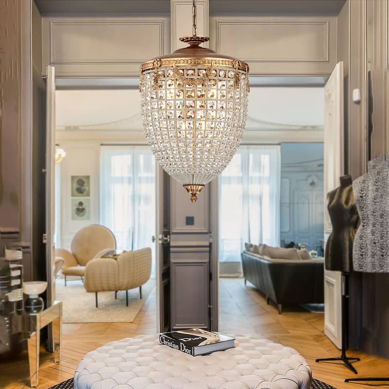 Antiqued 4-Light Glam Chandelier with Crystal Beaded for Living Room