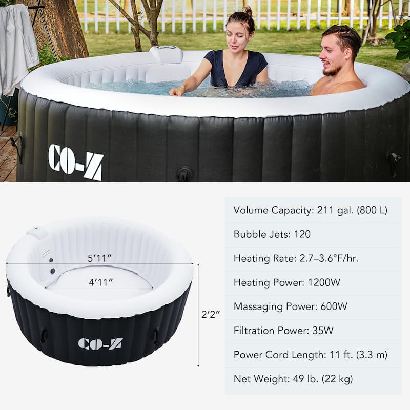 CO-Z Round Inflatable Hot Tub, 4 Person Blow Up Portable Hot Tub