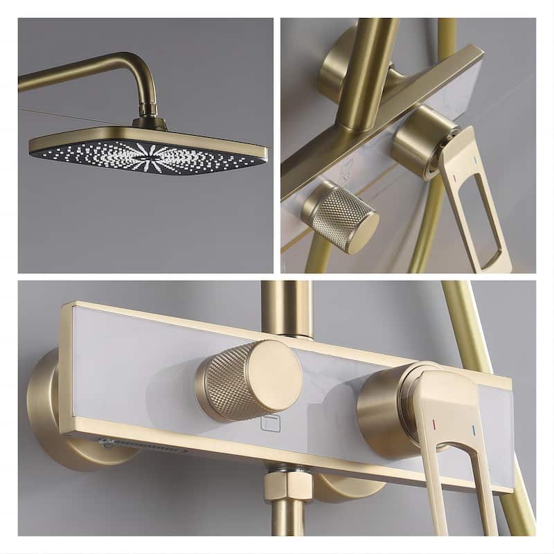 5-Way Wall Exposed Install 12'' Complete Rainfall Shower System with Handheld Showerhead & Faucet in Black / Gold