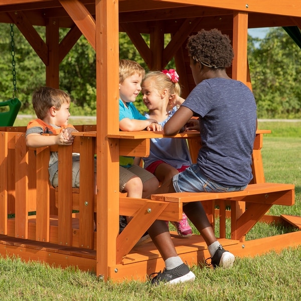 Backyard discovery skyfort ii brown all cedar swing set play set cheap