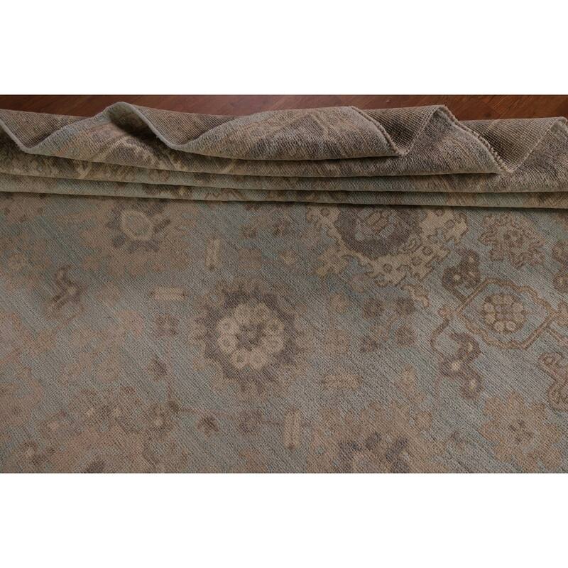 Vegetable Dye Oushak Area Rug Hand-Knotted Blue Wool Carpet - 8'3" x 10'0"