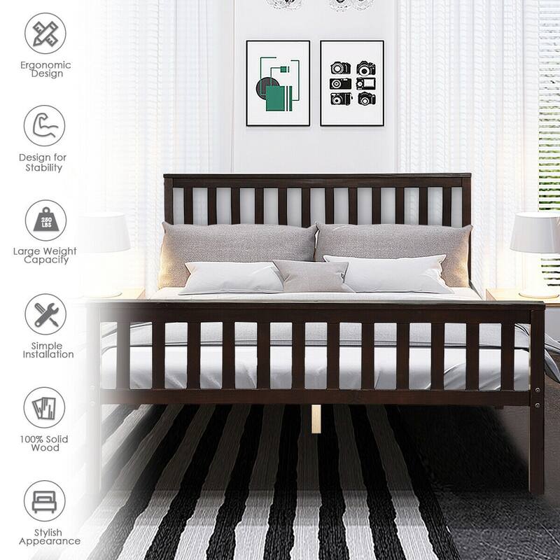 Gymax Wood Bed Frame Wood Slats Support Platform W/ Headboard - See Details