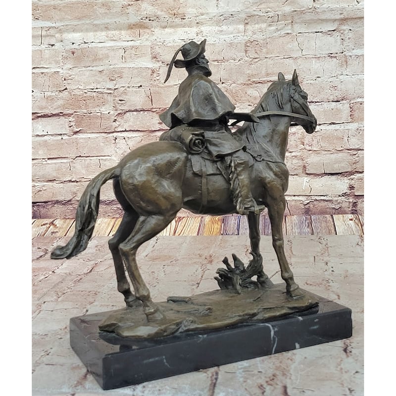Bronze Explorer On Imitative Horseback – Detailed Historical Sculpture On Marble Base