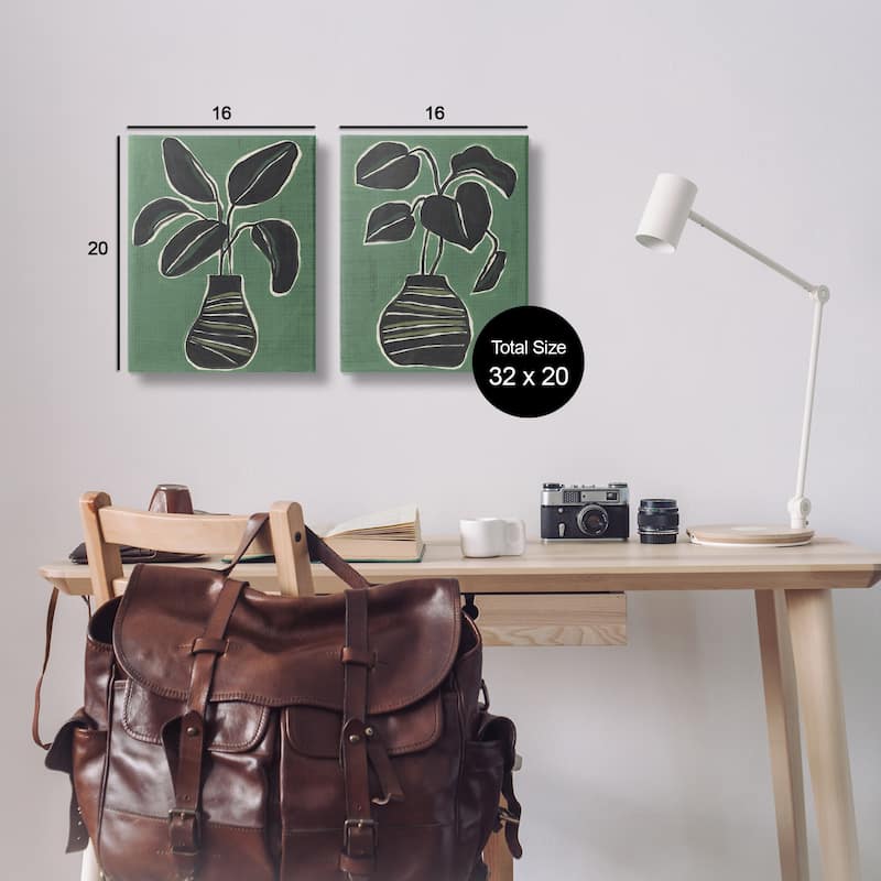 Stupell Green Toned House Plants Canvas Wall Art Design By June Erica Vess (Set of 2)
