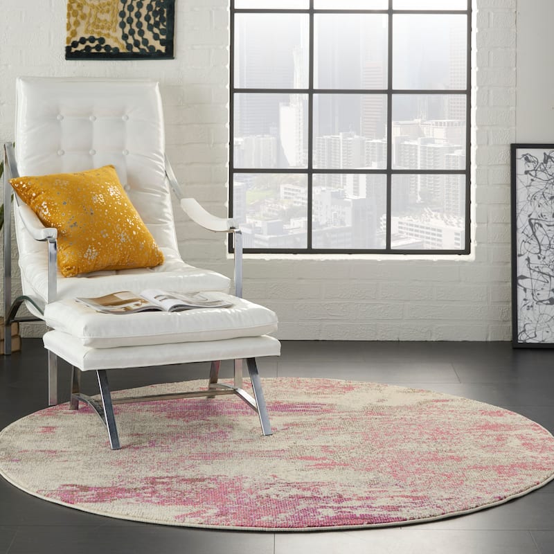 Nourison Modern Abstract Sublime Area Rug - Ivory/Pink - Round - 4' Round