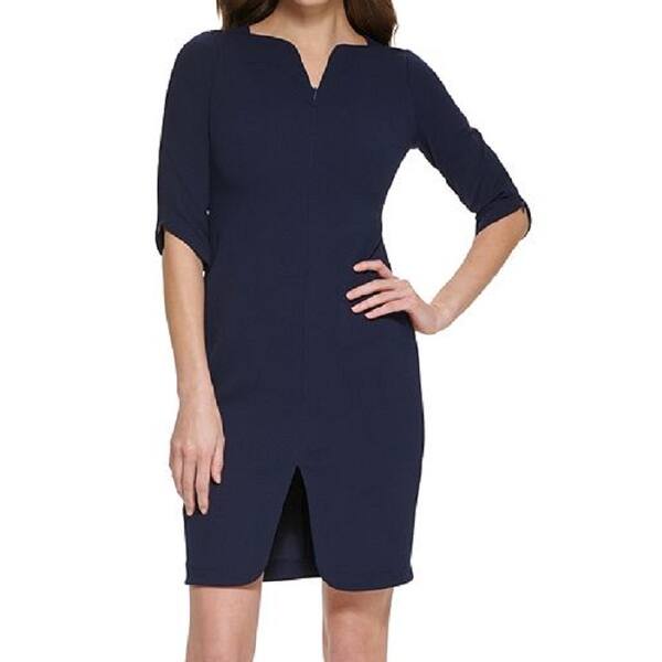 calvin klein blue sheath dress Calvin Klein Off-The-Shoulder Sateen Dress Color Blue 14 – Shamrock Apparel main image 0