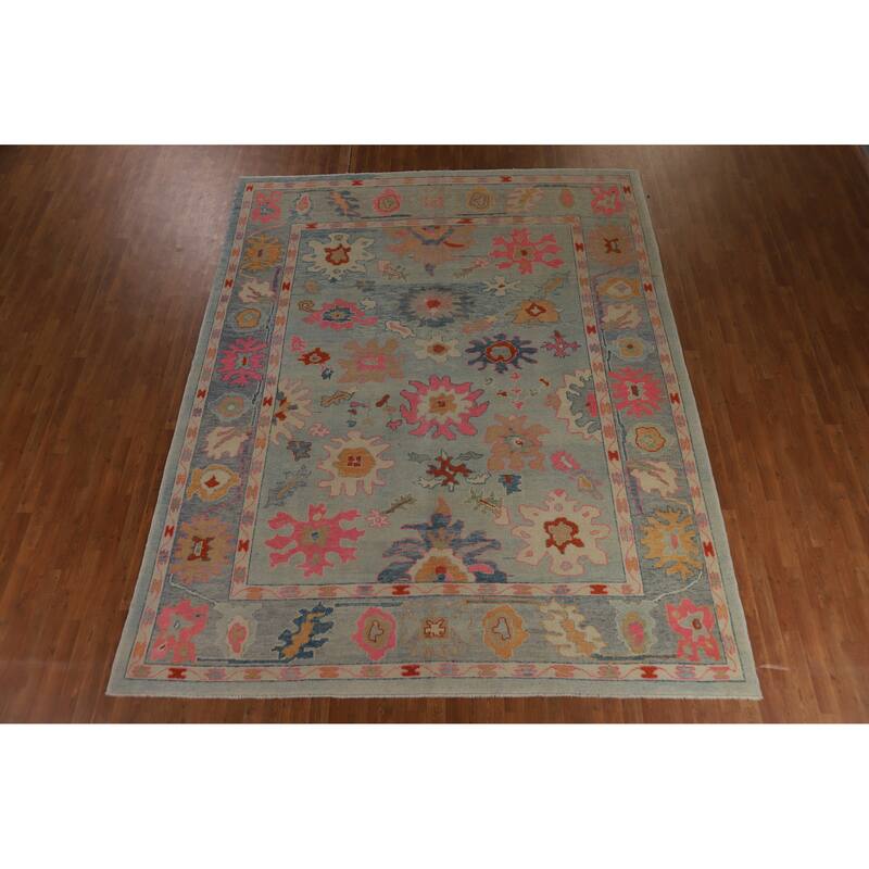 Hand Knotted Oriental 100% Wool Carpet Transitional All-Over Navy Blue & Blues Oushak Area Rug - 11' 5'' X 9' 3''