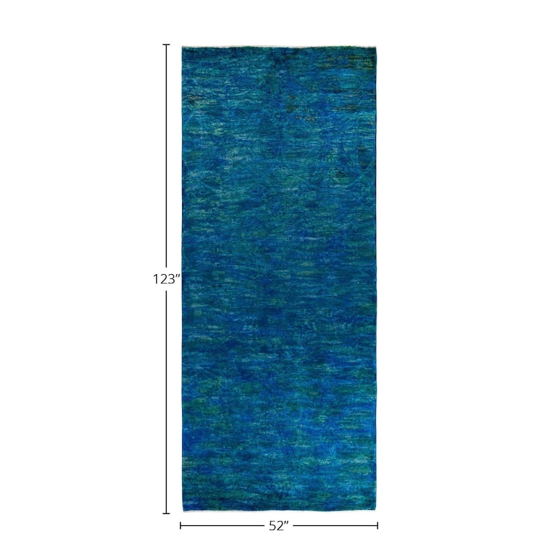 Vibrance, One-of-a-Kind Hand-Knotted Area Rug - Blue, 4' 4" x 10' 3" - 4' 4" x 10' 3"