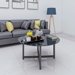 Black Small Round Glass Coffee Table Center Table for Living Room - Bed ...
