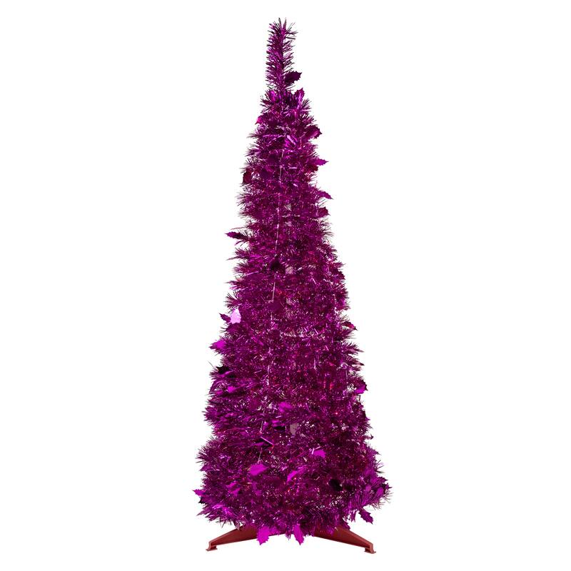 4' Pink Tinsel Pop-Up Artificial Christmas Tree, Unlit - 4 Foot