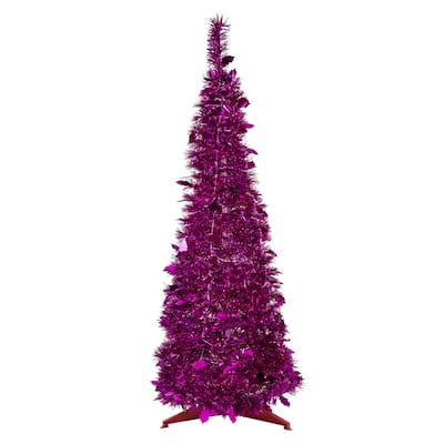 6' Pink Tinsel Pop-Up Artificial Christmas Tree Unlit