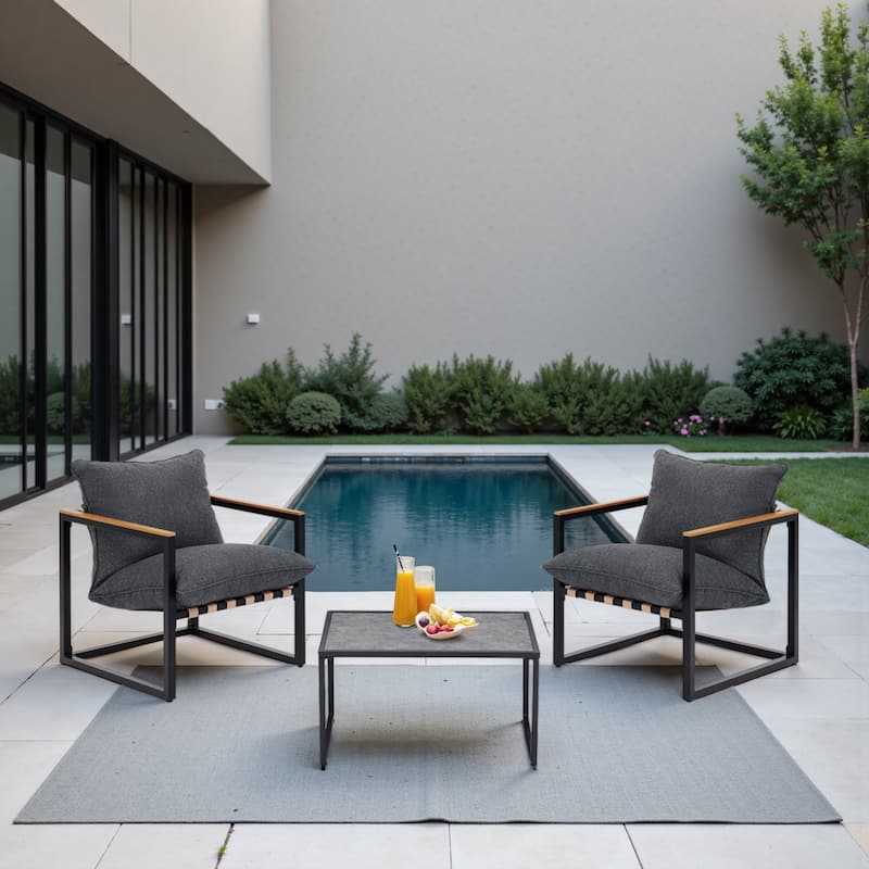 4 Piece All Weather Webbing Patio Conversation Set Outdoor Sofa Set with Washable Cushions and Chairs