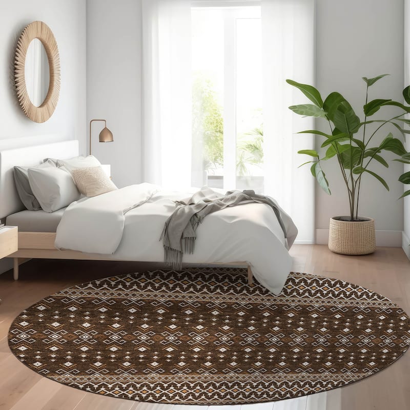 Machine Washable Indoor/ Outdoor Chantille Boho Morrocan Rug - Chocolate - 8' x 8'