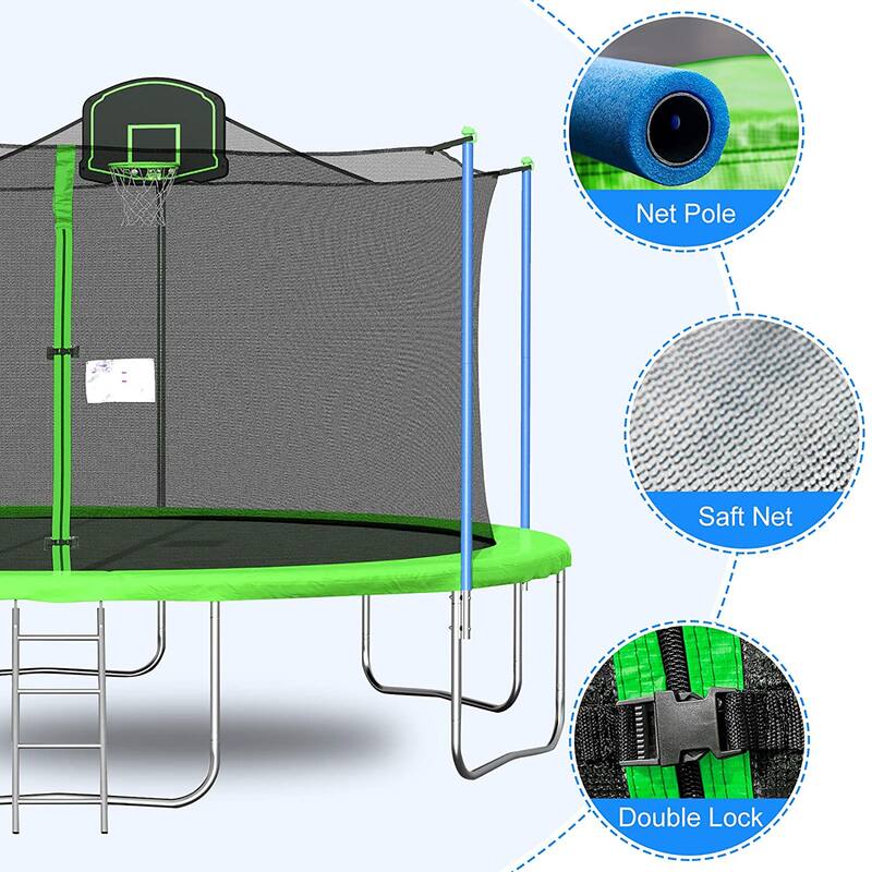 16Ft Trampoline with Enclosure Net Basketball Hoop - High Weight Capacity Big Outdoor Trampoline for Kids and Adults