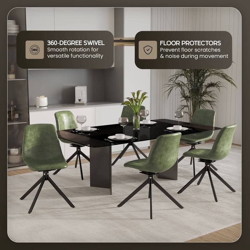 Markley Leather Dining Chair 360 Degree Swivel with Iron legs Modern Accent Side Chair