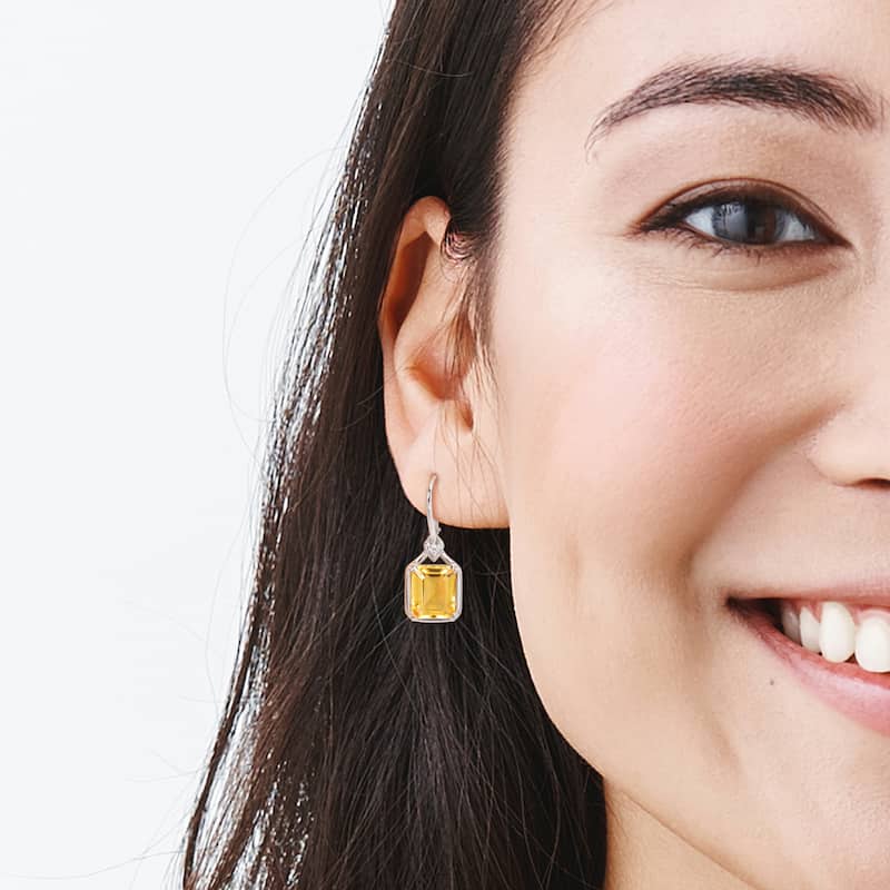Miadora 13 1/6ct TGW Citrine and White Topaz LeverBack Earrings in Yellow Silver