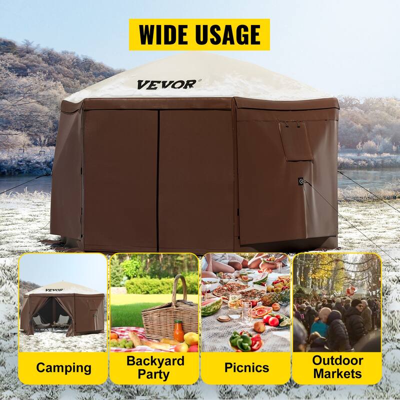 VEVOR Camping Gazebo Screen Tent 6 Sided Pop-up Canopy Shelter Tent with Mesh Windows Portable Carry Bag