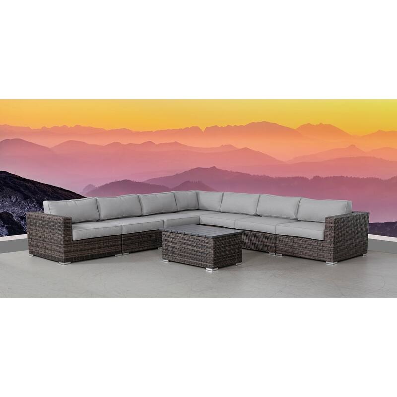 LSI 8 Piece Rattan Sectional Seating Group with Cushions - Grey