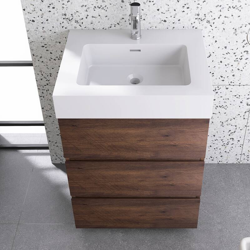 Freestanding Bathroom Vanity with White Solid Surface Top