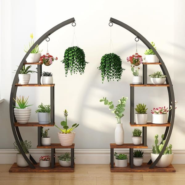 5 Tier Metal Plant Stand Indoor Half Moon Shape Ladder Display Rack ...