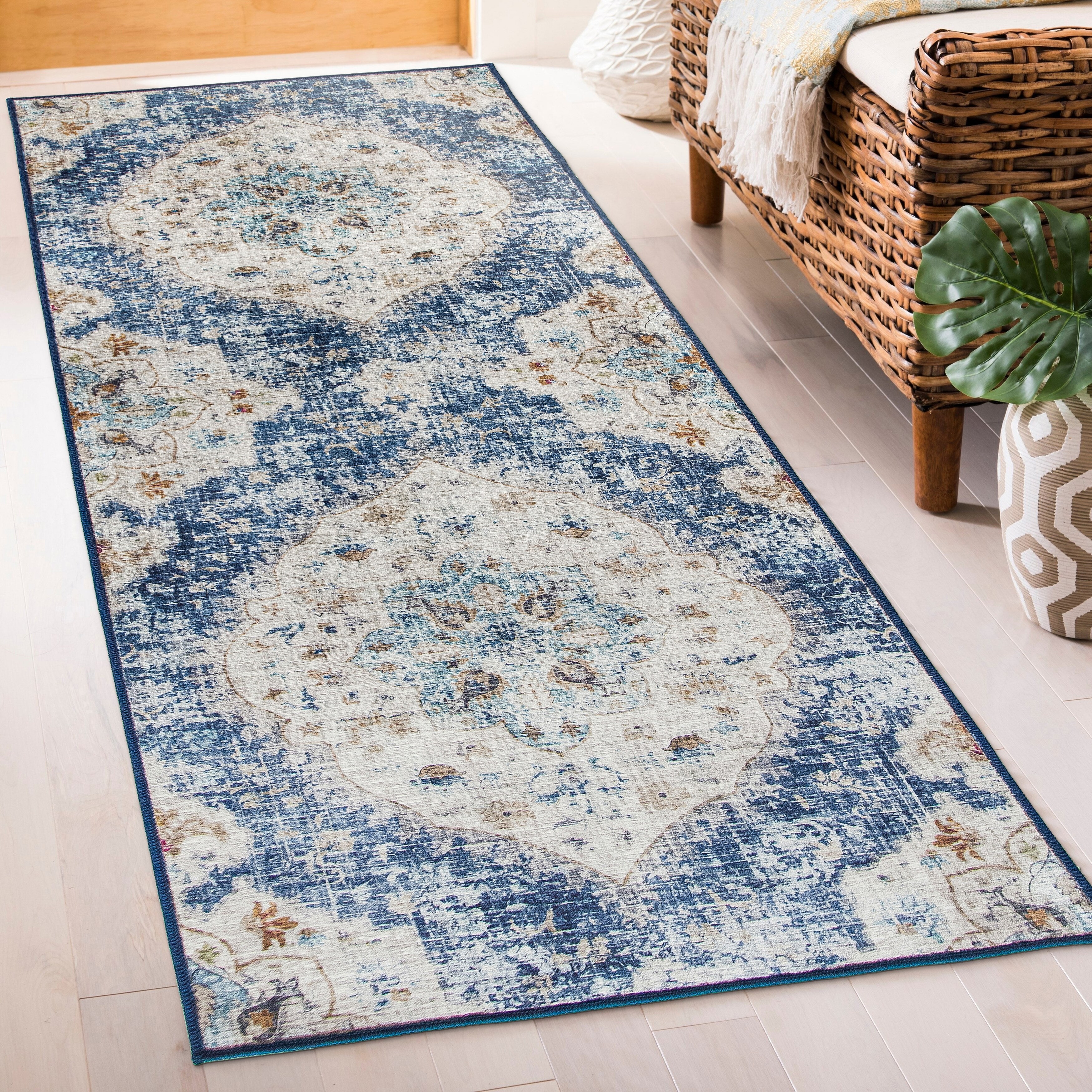 Made from Premium Recycled Fibers Vintage Distressed Bohemian Non-Shed ReaLife Machine Washable Rug Eco-Friendly Blue Non-Slip 4' x 6' Family & Pet Friendly Stain Resistant Made from Premium Recycled Fibers Vintage Distressed Bohemian Non-Shed ReaLife Machine Washable Rug Eco-Friendly Blue Non-Slip 4' x 6' Family & Pet Friendly Stain Resistant