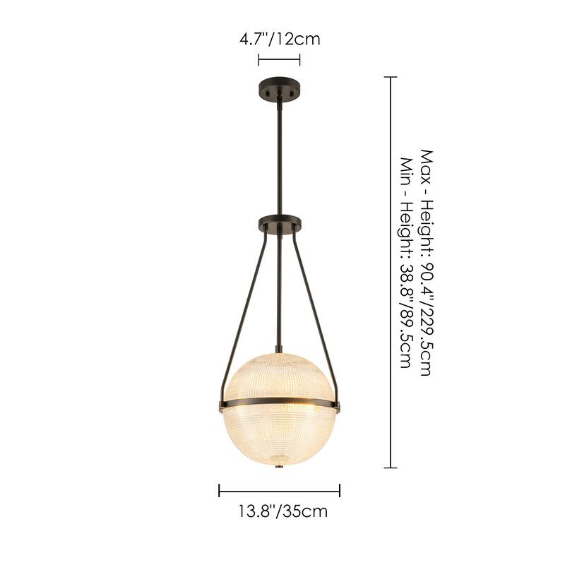 3-Light 13.78" Black/Gold Mid-Century Modern Grid Glass Globe Bubble Pendant Light Kitchen Island Lighting
