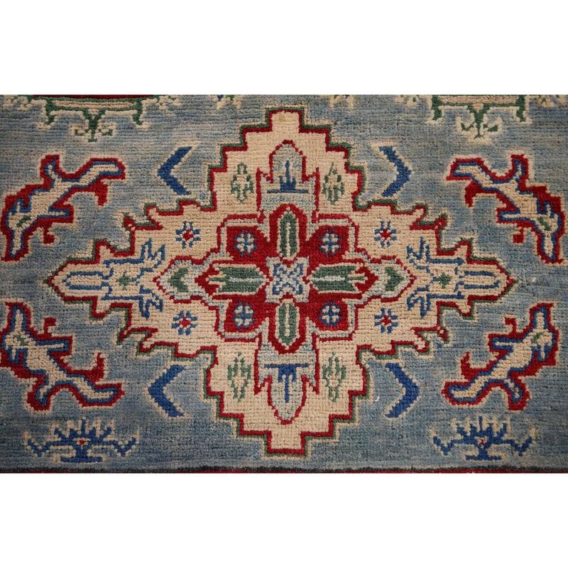 Light Blue Traditional Kazak Foyer Rug Hand-Knotted Wool Carpet - 3'3" x 4'11"