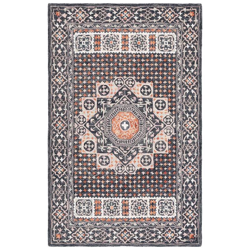 SAFAVIEH Handmade Aspen Adelphine Boho Wool Rug - 5' Square - Black/Rust