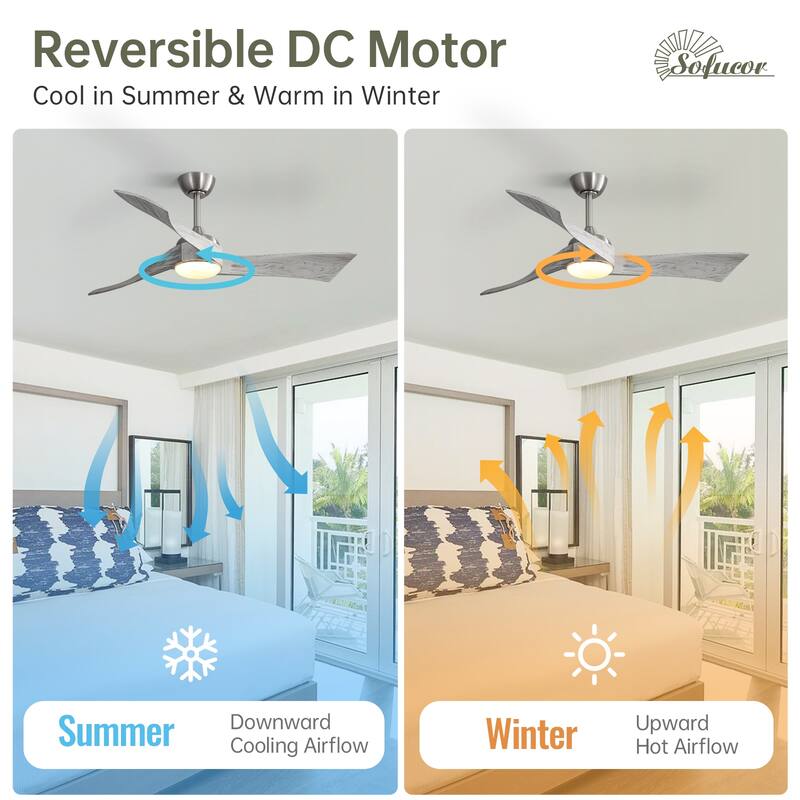 52"Solid Wood Ceiling Fan with Light Optional, 6-Speed Reversible DC Motor and Remote control,Smart Optional