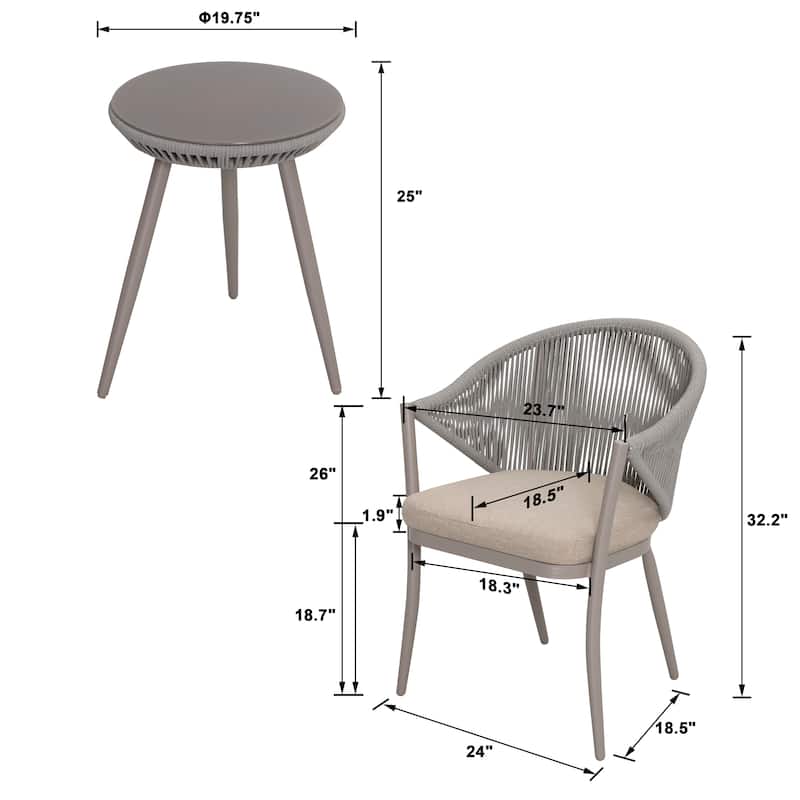 NUU GARDEN Outdoor 3-piece Bistro Set With Cushion