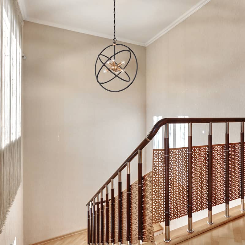 Halam Modern Farmhouse Chandelier Black Brass Sputnik 6-light Golobe Dimmable Lights