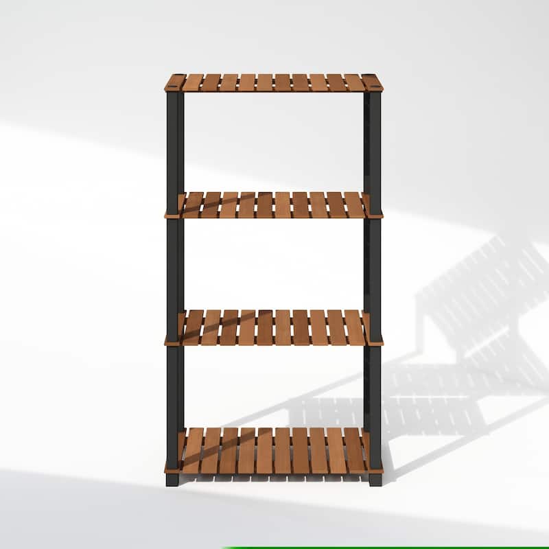 4 Tiers Wood Household Shelving Unit in Natural/Black (23.6 in. W x 43.3 in. H x 11.8 in. D) - 23.6